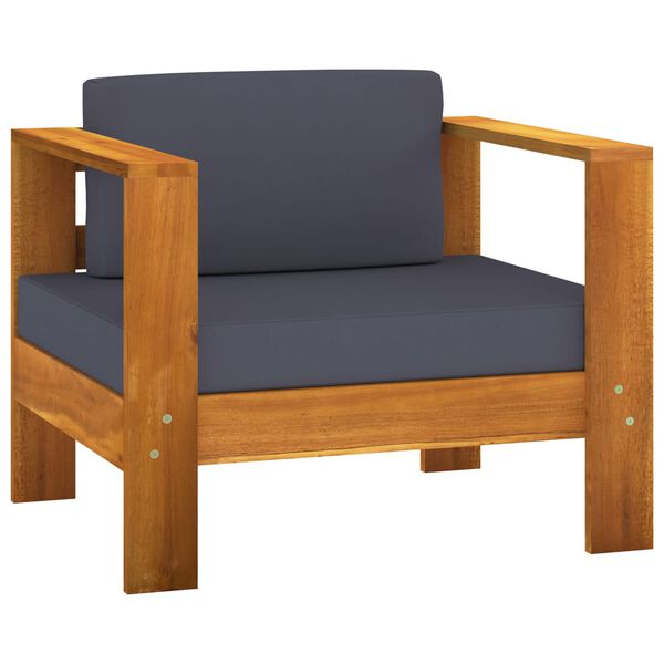 vidaXL 3-tlg. Garten-Lounge-Set mit Dunkelgrauen Kissen Massivholz