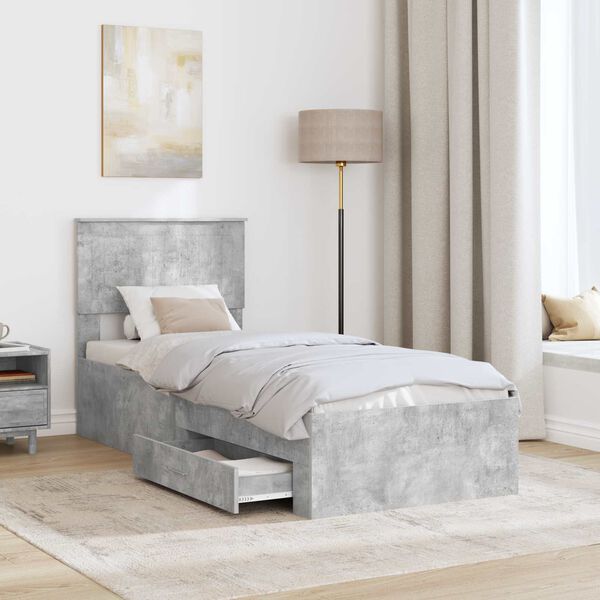 vidaXL Bettrahmen Beton Grau und Silber 70 x 190 cm Holzwerkstoff