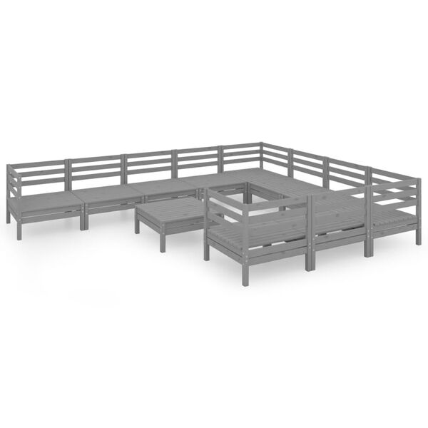 vidaXL 11-tlg. Garten-Lounge-Set Grau Massivholz Kiefer