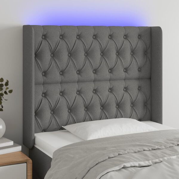 vidaXL LED Kopfteil Dunkelgrau 103x16x118/128 cm Stoff