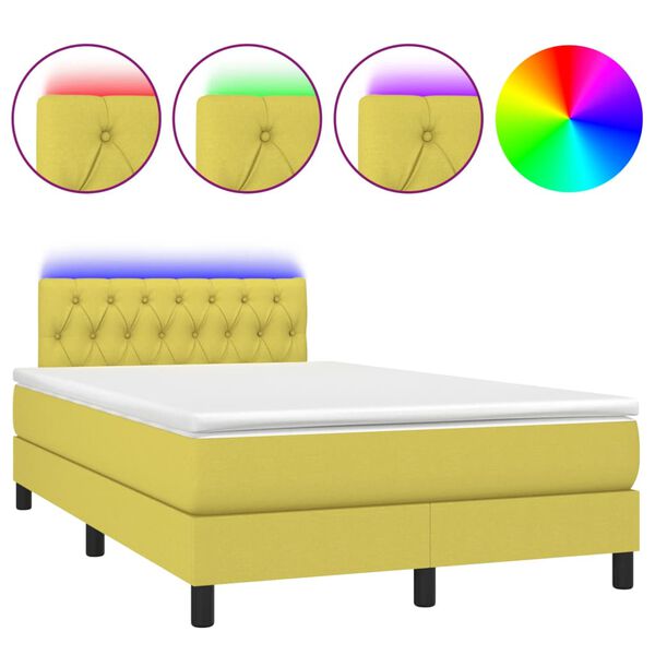 vidaXL Boxspringbett mit Matratze & LED Gr&uuml;n 120x200 cm Stoff