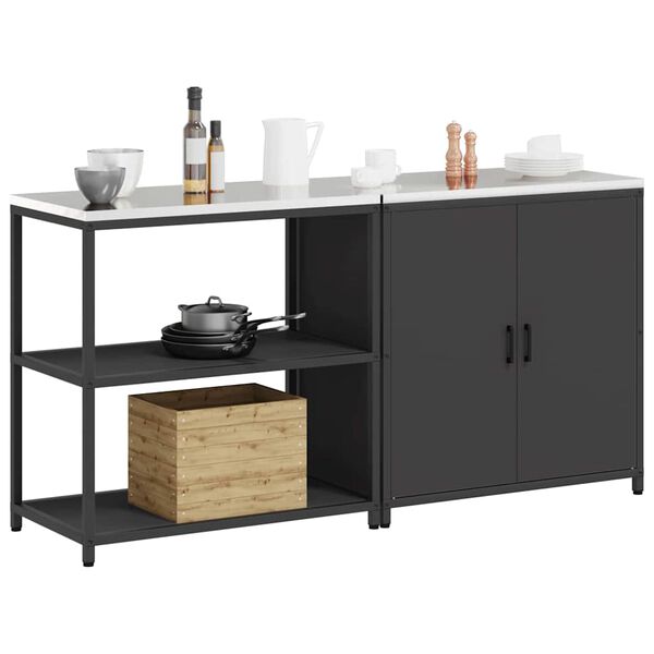 vidaXL Aufbewahrungsset f&uuml;r die K&uuml;che mit Regal mit T&uuml;r 2 pcs Schwarz