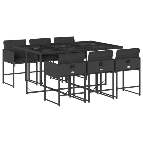 vidaXL 7-tlg. Garten-Essgruppe mit Kissen Schwarz Poly Rattan