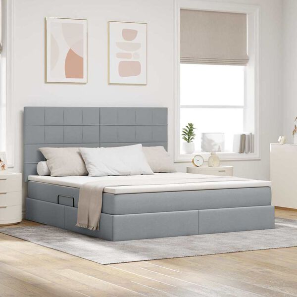 vidaXL Aufbewahrungsbett mit Matratze Hellgrau 160 x 200 cm Polyester