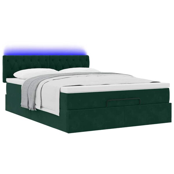 vidaXL Ottoman-Bett mit Matratze & LEDs Dunkelgr&uuml;n 140x190 cm Samt