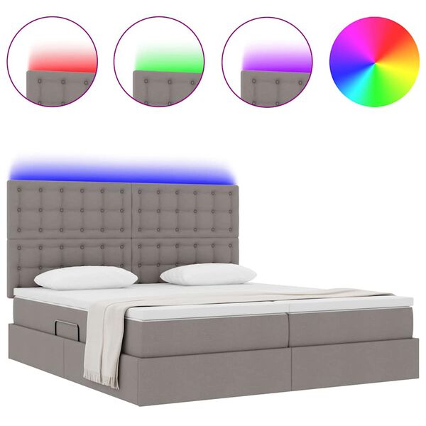 vidaXL Bett mit LED-Lichtleisten mit Kopfteil Taupe 200 x 200 cm Stoff
