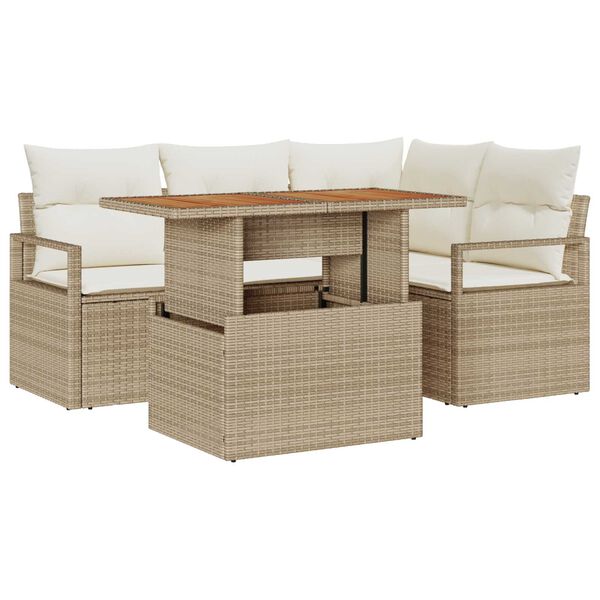vidaXL Garten-Sofa-Set mit Speicher 5 pcs Beige Poly Rattan
