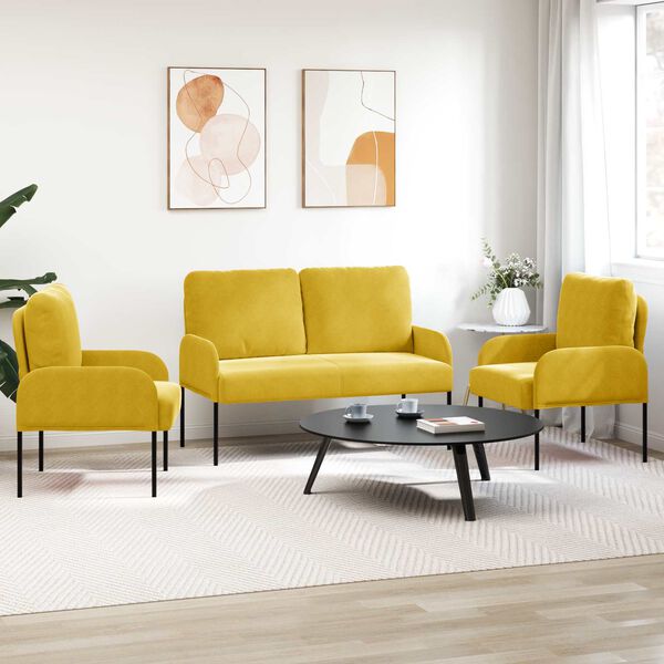 vidaXL Sofagarnituren mit Kissen 3 pcs Gelb 115 x 56 x 80 cm Sperrholz