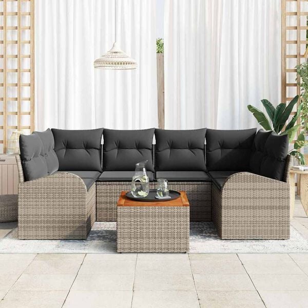 vidaXL Garten-Sofa-Set 7 pcs Grau Poly Rattan