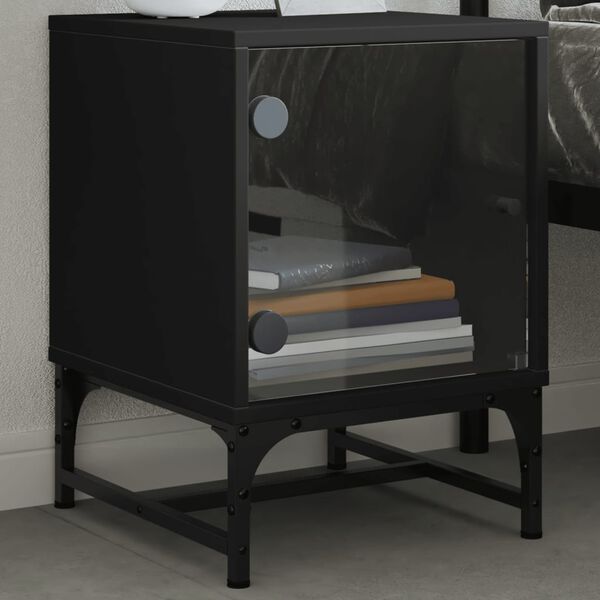 vidaXL Nachttisch mit Glast&uuml;r Schwarz 35x37x50 cm