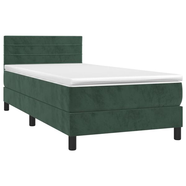 vidaXL Boxspringbett mit Matratze Dunkelgrün 90x200 cm Samt