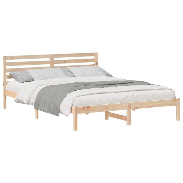 vidaXL Bettrahmen mit Kopfteil Braun 160 x 220 cm Massives Kiefernholz
