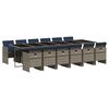 vidaXL 13-teiliges Garten-Ess-Set mit Kissen, grau, Polyrattan