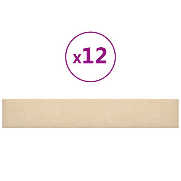 vidaXL Wandpaneele 12 Stk. Creme 90x15 cm Stoff 1,62 m&sup2;