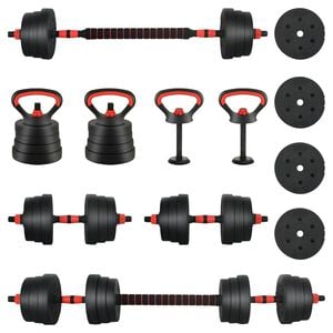 vidaXL 4-in-1 Hantelset 30kg Schwarz und Rot Zement und Eisensand