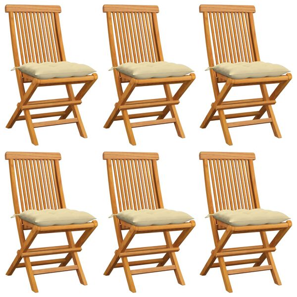 vidaXL Gartenst&uuml;hle mit Cremewei&szlig;en Kissen 6 Stk. Massivholz Teak