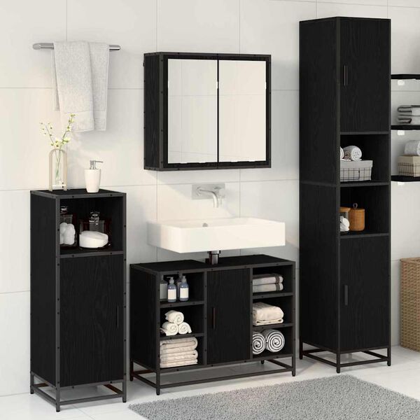vidaXL Badezimmerm&ouml;bel-Set 4 pcs Schwarz Eichen-Optik Holzwerkstoff