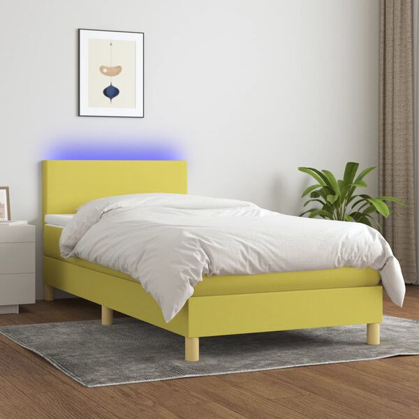 vidaXL Boxspringbett mit Matratze & LED Gr&uuml;n 90x200 cm Stoff