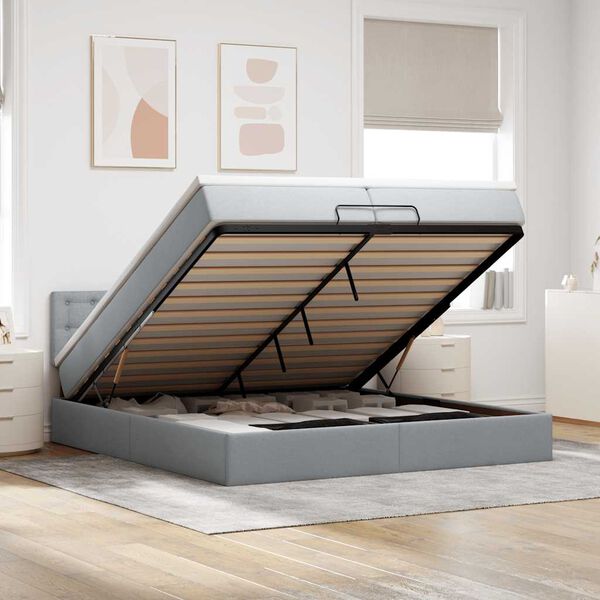 vidaXL Ottoman-Bett mit Matratze Hellgrau 200x200 cm Stoff