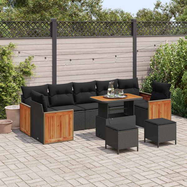 vidaXL Garten-Sofa-Set mit Kissen 10 pcs Schwarz