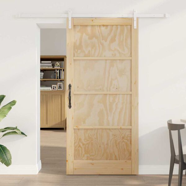 vidaXL Schiebet&uuml;r Braun 93 x 202 cm Massives Kiefernholz