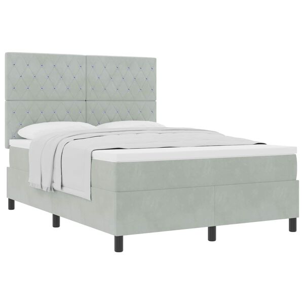 vidaXL Boxspringbett mit Matratze Hellgrau 140 x 190 cm Stoff