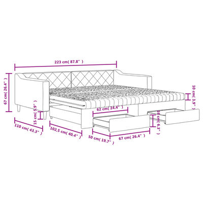 vidaXL Tagesbett Ausziehbar mit Schubladen Hellgrau 100x200 cm Stoff