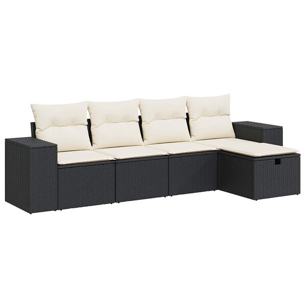 vidaXL 5-tlg. Garten-Sofagarnitur mit Kissen Schwarz Poly Rattan