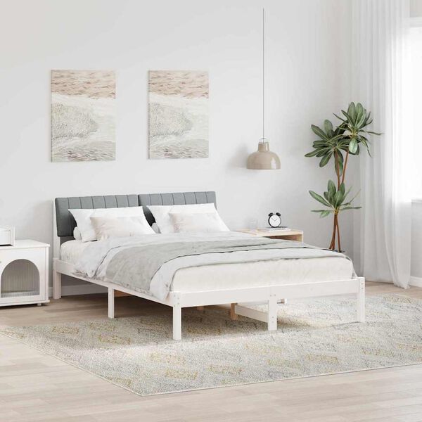 vidaXL Bettgestell Wei&szlig; und Hellgrau 140 x 190 cm Massivholz Kiefer