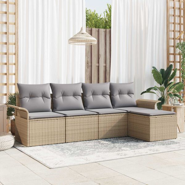 vidaXL Outdoor-Sofa mit Kissen 5 pcs Beige Poly-Rattan