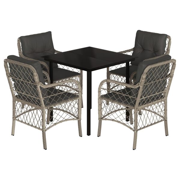 vidaXL 5-tlg. Garten-Essgruppe mit Kissen Hellgrau Poly Rattan