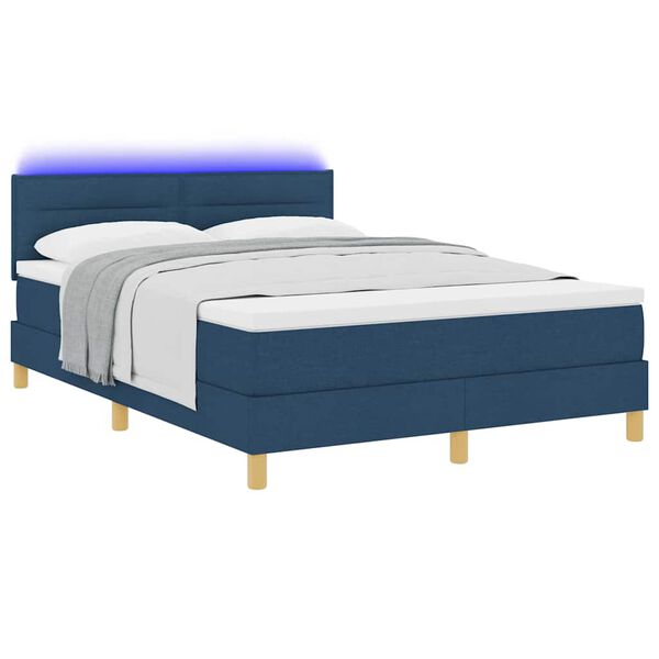 vidaXL LED Boxspringbett mit Matratze mit LED Blau 160 x 200 cm Stoff
