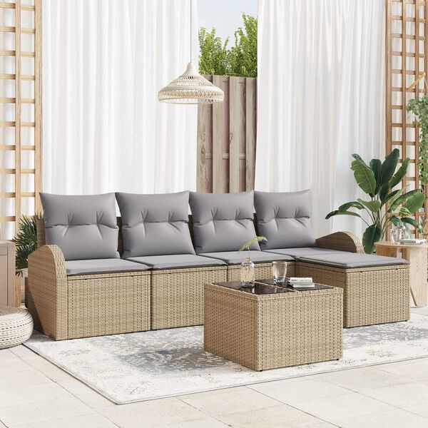 vidaXL Sofa Set mit Kissen 6 pcs Beige und Hellgrau Poly-Rattan