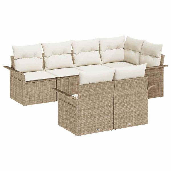 vidaXL Garten-Sofa-Set mit Kissen mit Speicher 7 pcs Beige Poly Rattan