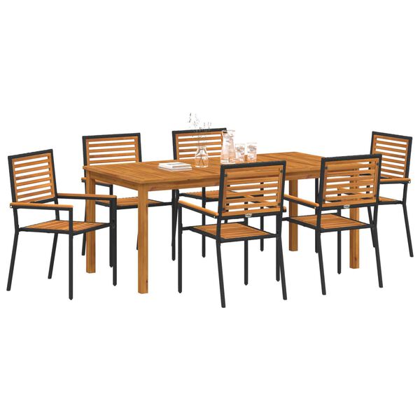 vidaXL Garten Essgruppe 7 pcs Schwarz Massivholz Akazie