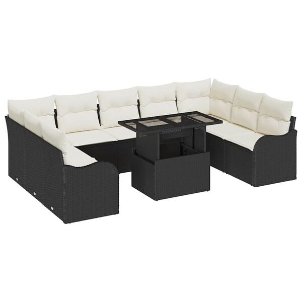 vidaXL Garten-Sofa-Set mit Kissen 10 pcs Schwarz Poly Rattan