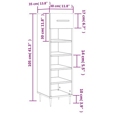 vidaXL Schuhschrank Hochglanz-Weiß 30x35x105 cm Holzwerkstoff