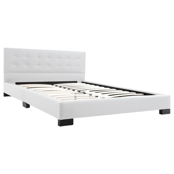 vidaXL Bett mit Memory-Schaum-Matratze Wei&szlig; Kunstleder 140x200 cm