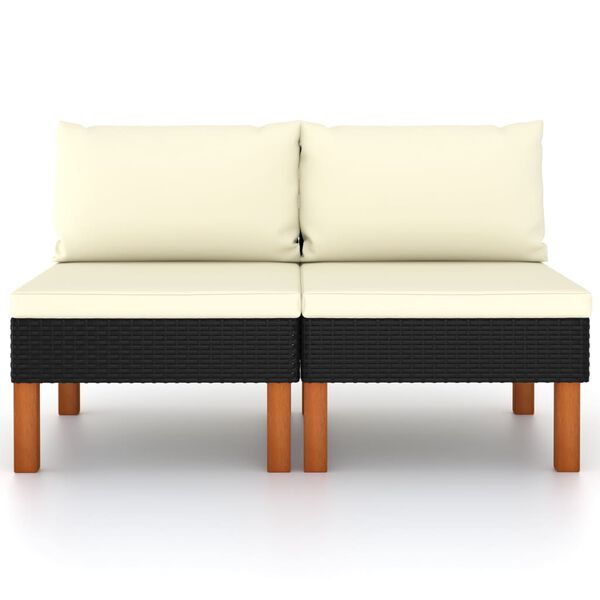 vidaXL Mittelsofas 2 Stk. Poly Rattan und Eukalyptus Massivholz