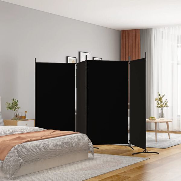 vidaXL 4-tlg. Paravent Schwarz 346x180 cm Stoff