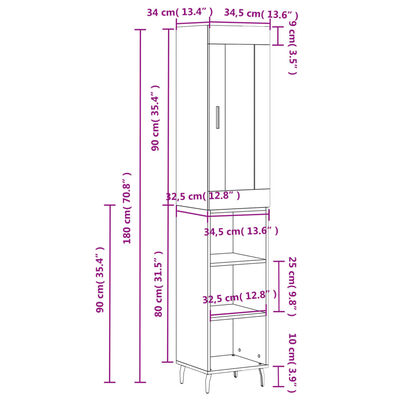 vidaXL Highboard Weiß 34,5x34x180 cm Holzwerkstoff