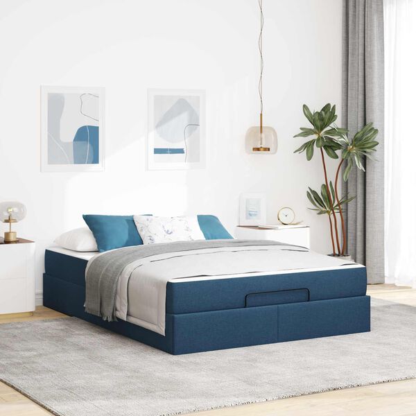 vidaXL Bettgestell mit Matratze mit Matratze 2 pcs Blau Stoff