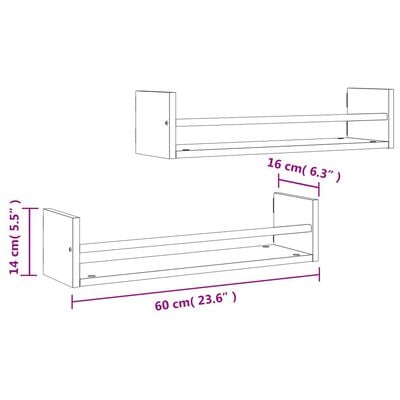 vidaXL Wandregale mit Stangen 2 Stk. Braun Eichen-Optik 60x16x14 cm