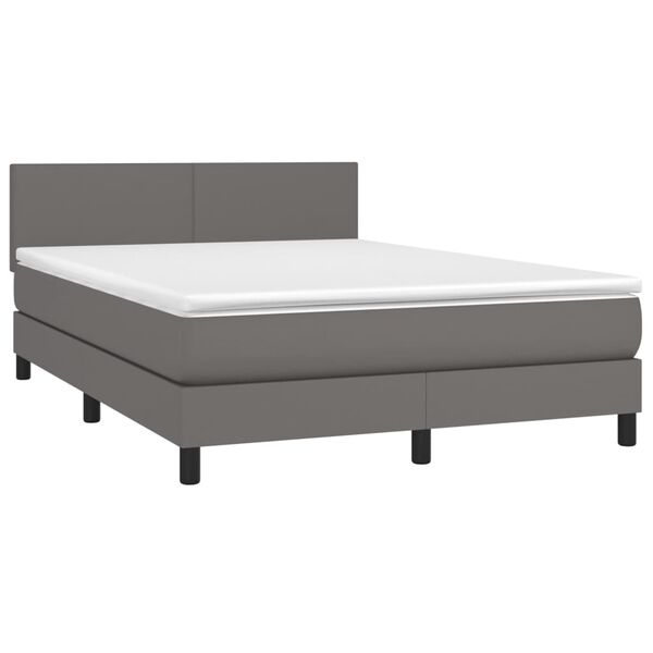 vidaXL Boxspringbett mit Matratze & LED Grau 140x190 cm Kunstleder