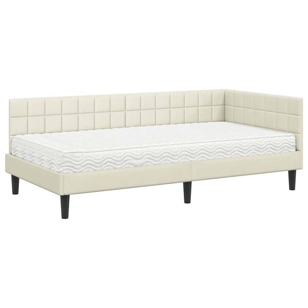 vidaXL Eckbettgestell mit Matratze mit Kopfteil 2 pcs Creme Samt