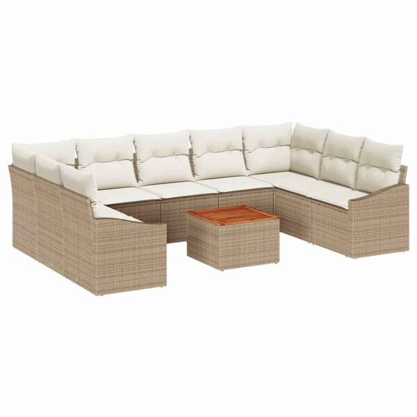 vidaXL Gartensofa-set mit Kissen 10 pcs Beige Poly-Rattan