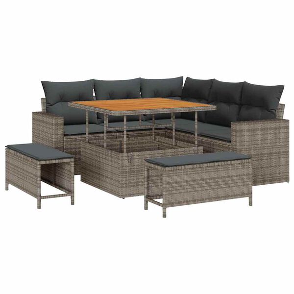 vidaXL Garten-Sofa-Set mit Kissen mit Speicher 8 pcs Grau