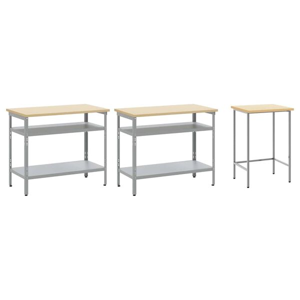 vidaXL Werkbank-Set 3 pcs Beige und Grau Pulverbeschichteter Stahl