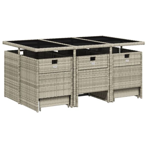 vidaXL 11-tlg. Garten-Essgruppe mit Kissen Hellgrau Poly Rattan