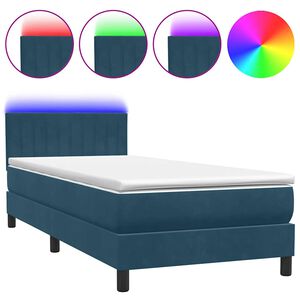 vidaXL Boxspringbett mit Matratze & LED Dunkelblau 80x220 cm Samt